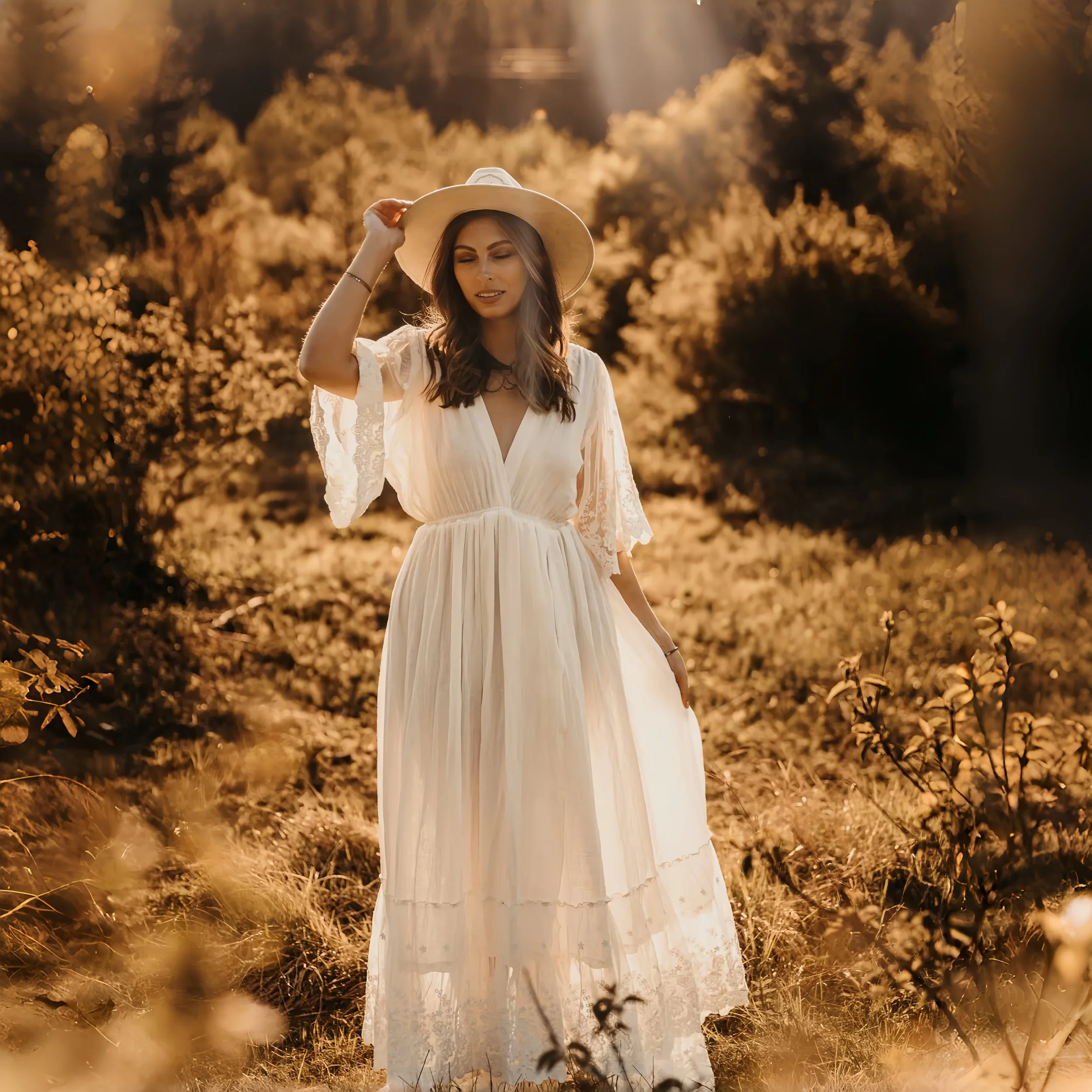 Vestido premamá largo bohemio de encaje veraniego para sesión fotos - imagen 3