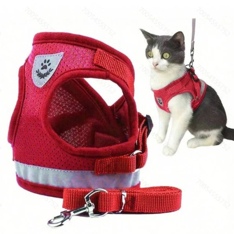 Arnés reflectante ajustable con correa a juego para gatos y perros