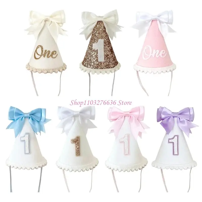 Gorro de cumpleaños bebé con lazo bowknot