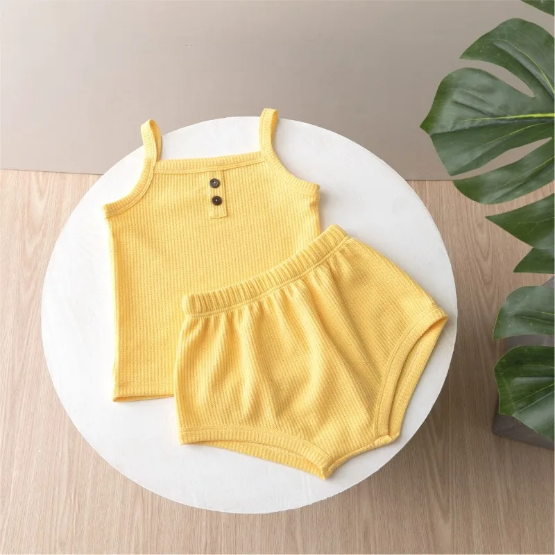 Conjunto bebé verano sin mangas estilo coreano – Top shorts algodón - imagen 5