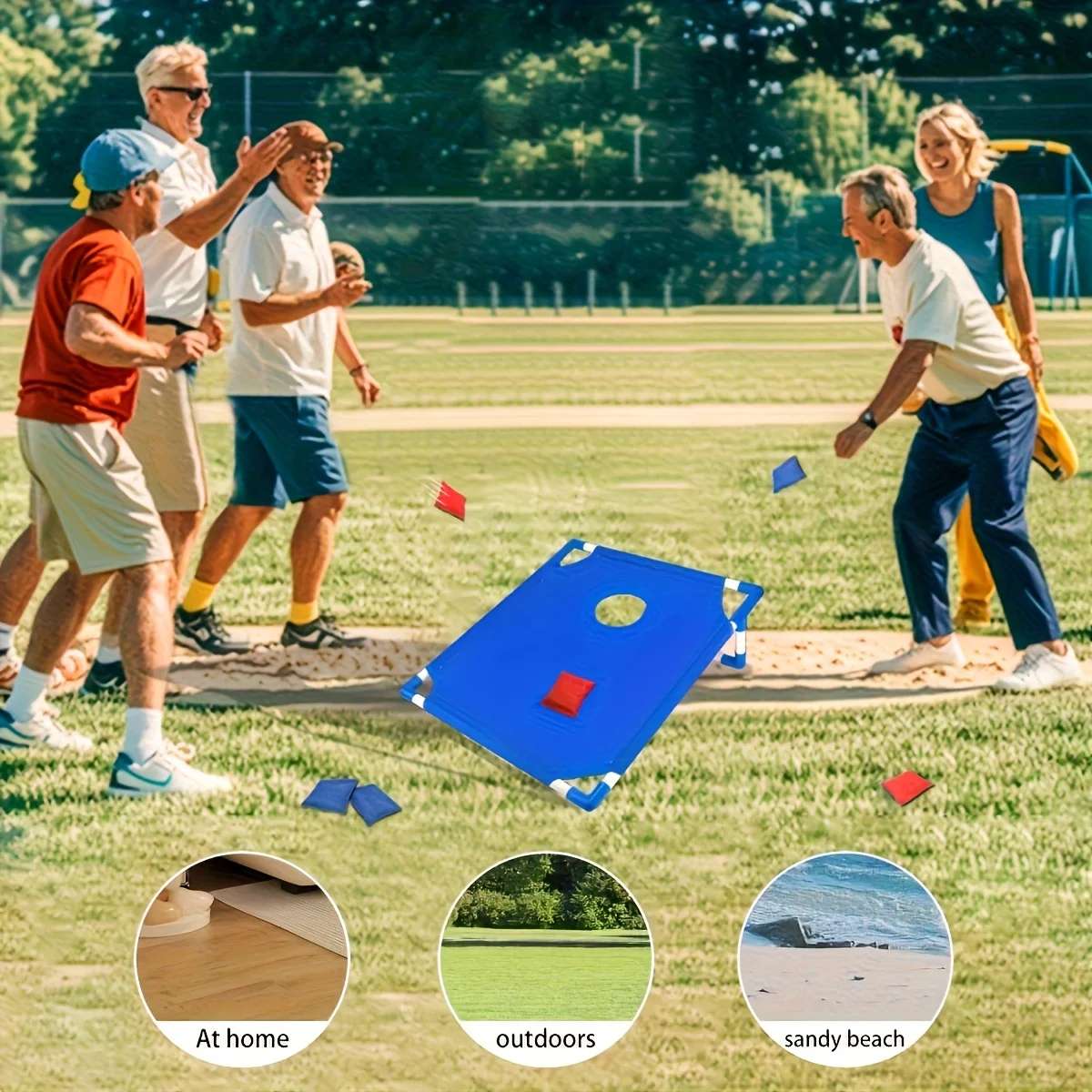 Juego portátil de agujero maíz rojo azul bolsa playa plegable - imagen 2