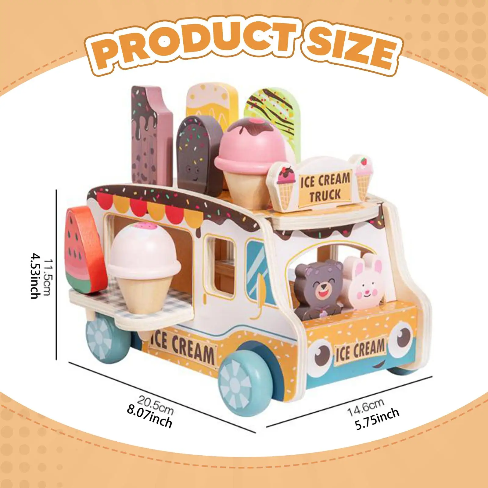 Carrito de helados en madera para niños, juguete educativo - imagen 3