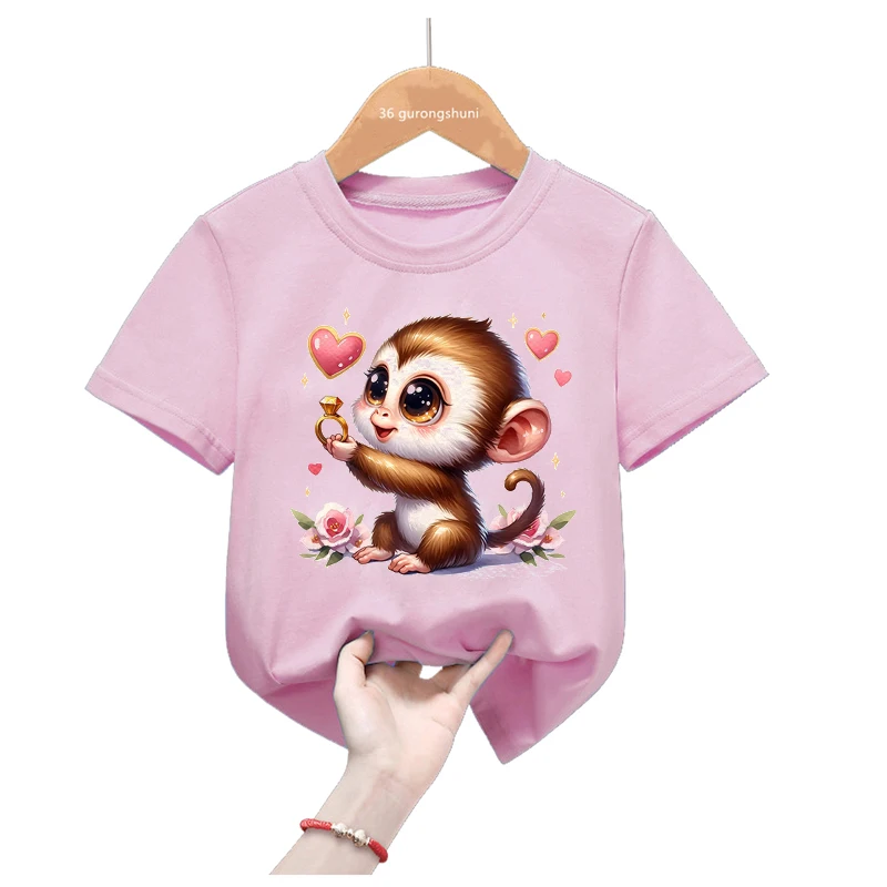 Loves Rose camiseta rosa mono para niña estilo kawaii - imagen 4