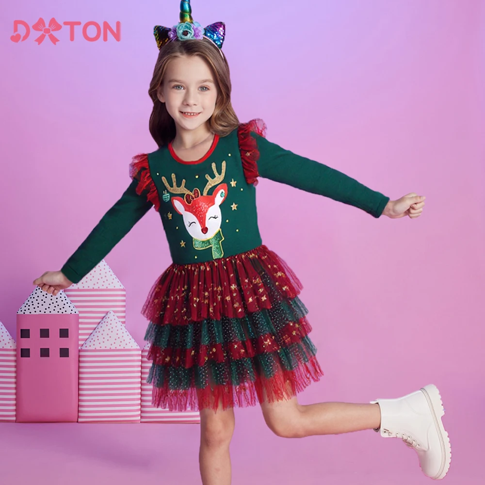 Vestido princesa DXTON para niña: malla con estampado de alces - imagen 4