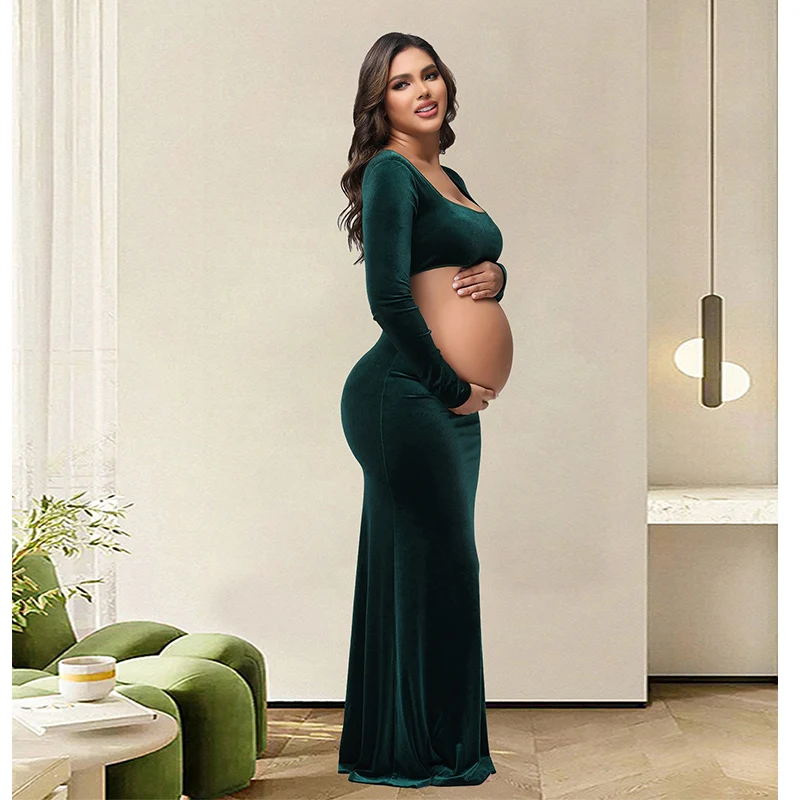 Vestido de terciopelo para fotos de maternidad con cuello cuadrado - imagen 4