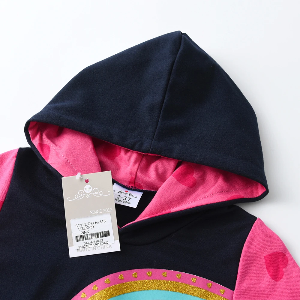DXTON Vestido con capucha niña – mangas invierno arcoíris y corazón