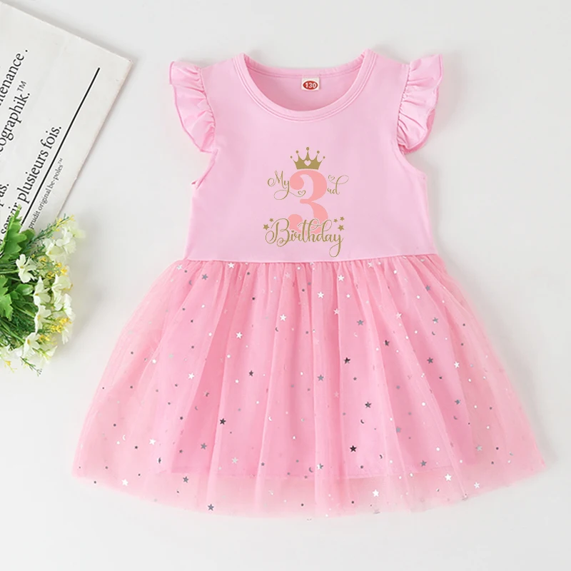 Vestido rosa con lunares dorados para niña – Fiesta de cumpleaños manga corta - imagen 2