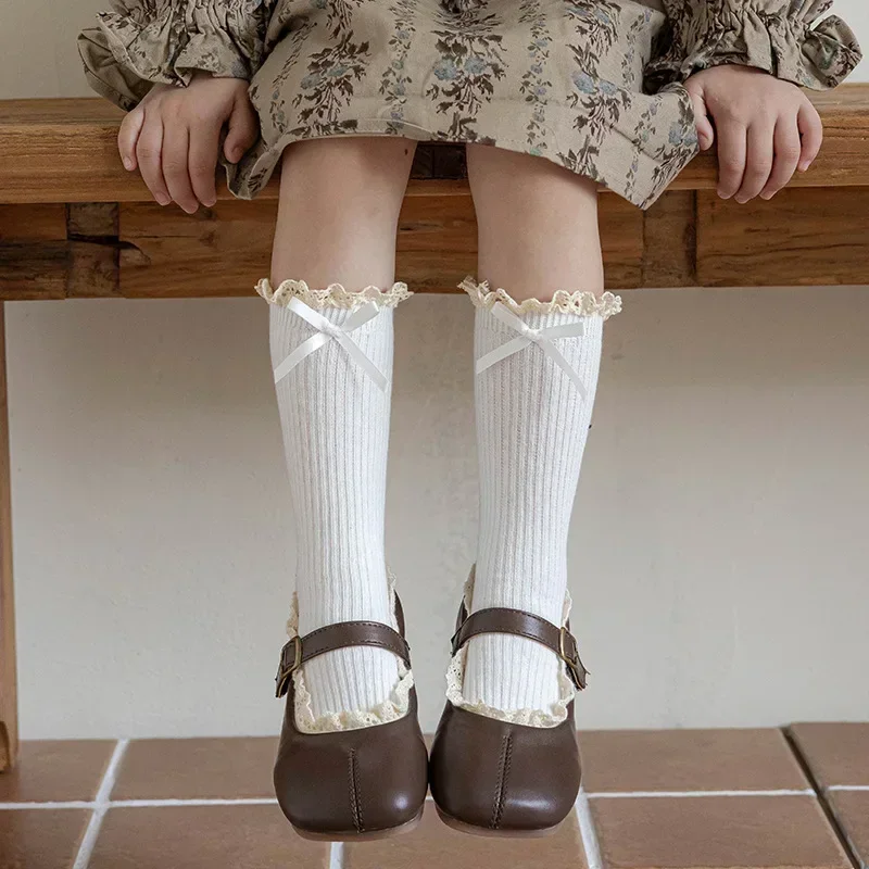 Calcetines de pantorrilla con lazo de encaje retro para niños - imagen 2