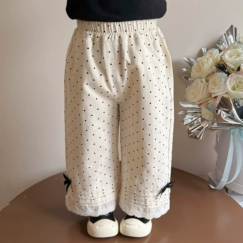 Pantalón de lunares con lazo para niños y niñas – recto casual