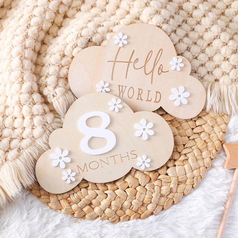 Tarjetas de hito de madera para bebé – Accesorios fotografía nube - imagen 2