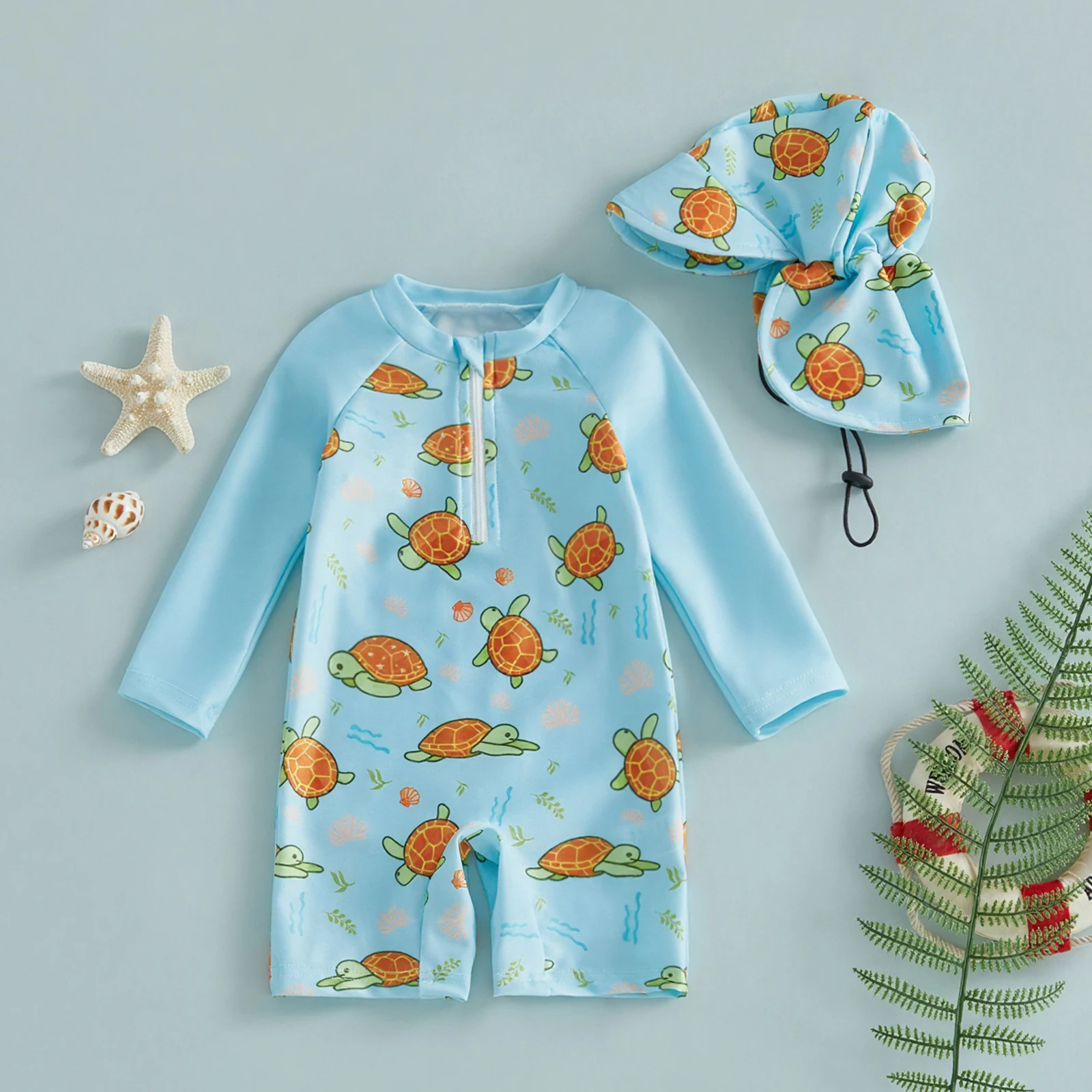 Traje de baño infantil dos piezas protección solar con gorro marino - imagen 2