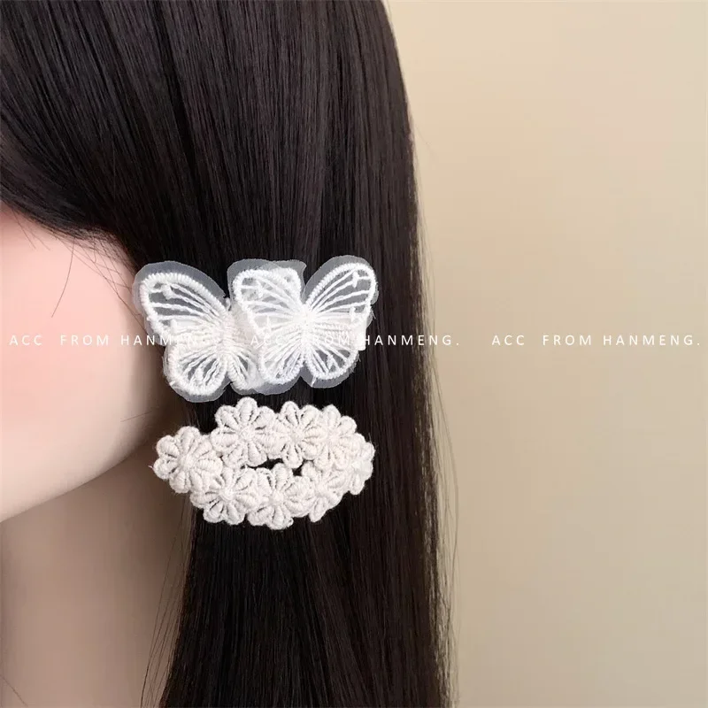 Pinza de pelo encaje retro para niñas - Lazo beige flor mariposa - imagen 4