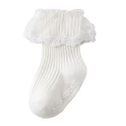Calcetines antideslizantes de algodón peinado para niñas con encaje