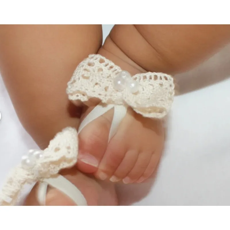 Sandalias descalzas para niña recién nacida con lazo blanco elegantes - imagen 4