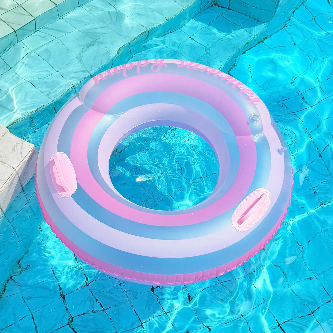 Flotador inflable gigante de piscina con rayas azules claras - imagen 5