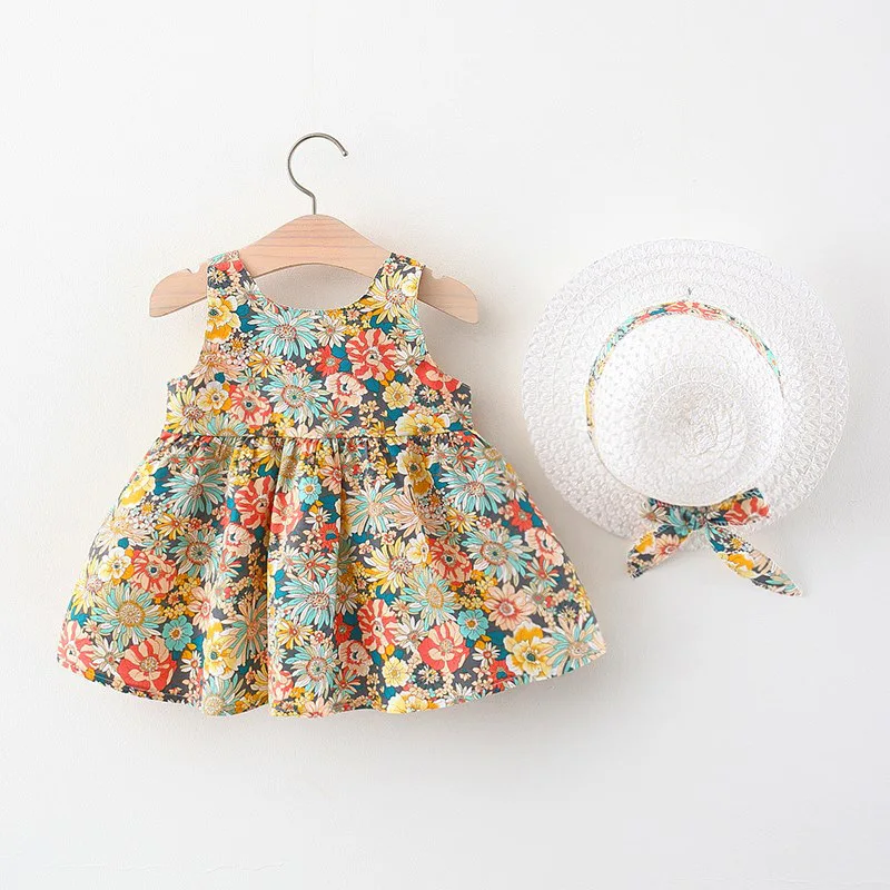 Vestido de princesa sin mangas con lazo y sombrero para bebé - imagen 3