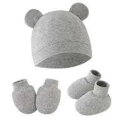 Gorro, manoplas y calcetines de oso para bebé – Algodón suave arrullado