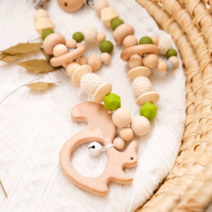 Cadena chupete de madera con animales para cochecito hecha a mano - imagen 5