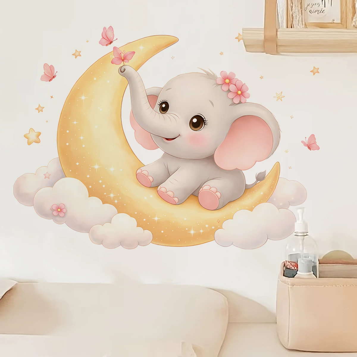 Pegatinas pared desmontables para guardería de niñas con luna - imagen 5