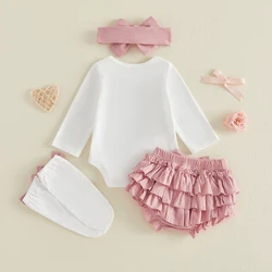 Conjunto de otoño para bebé niña con pelele, volantes y diadema