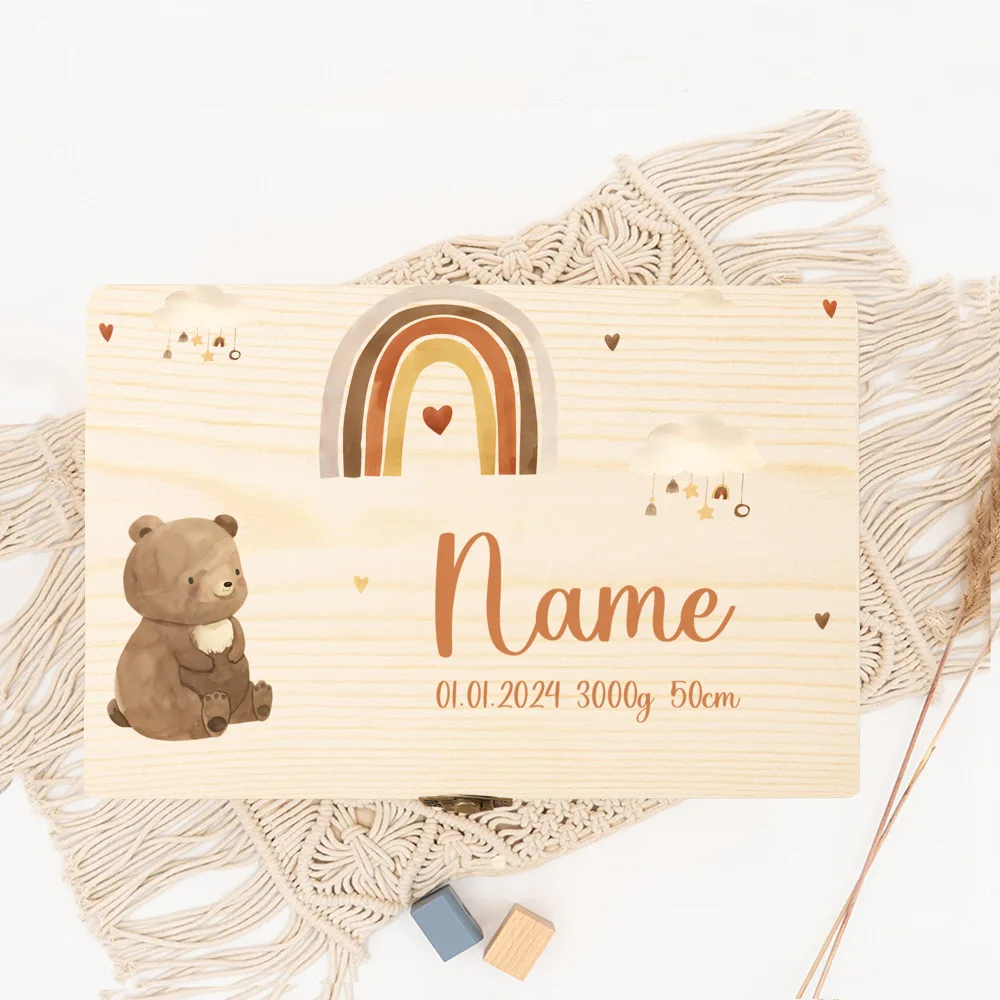 Caja de recuerdos para bebé personalizada en madera natural premium - imagen 2