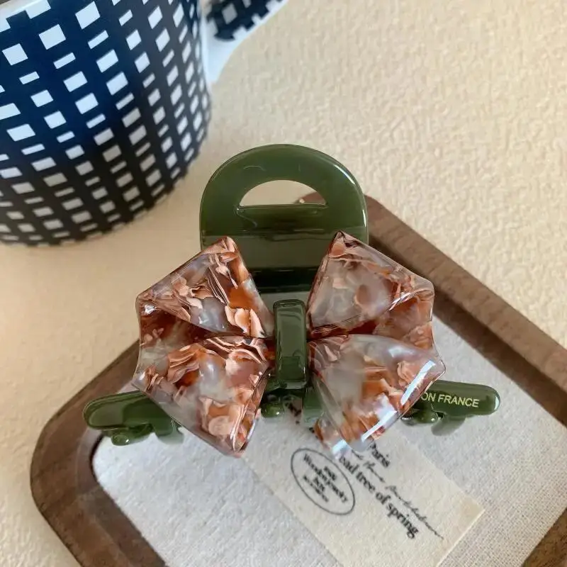 Pinza de pelo garra para niña con lazo acetato – Diseño coreano - imagen 4