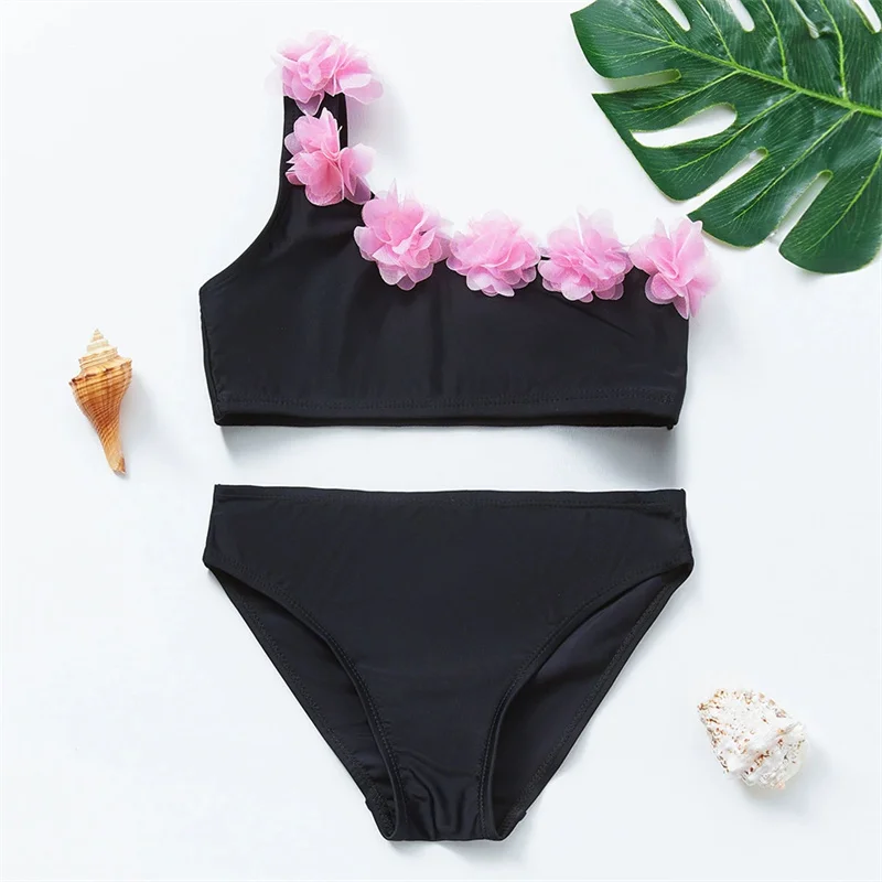 Traje de baño infantil de encaje floral para niñas, bikini