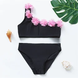 Traje de baño infantil de encaje floral para niñas, bikini