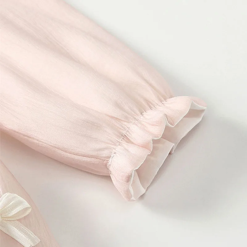 Mono bebé rosa de manga larga con lazo y cuello Peter Pan primavera - imagen 5