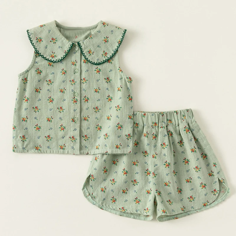 Conjunto de algodón para niña con camiseta sin mangas y short