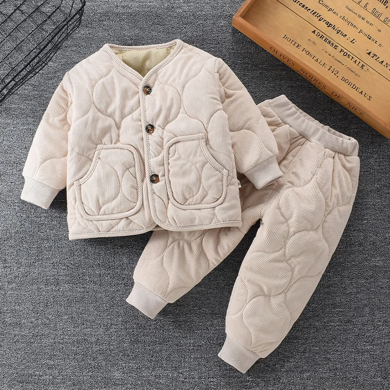 Conjunto infantil de algodón grueso para invierno con botones - imagen 5