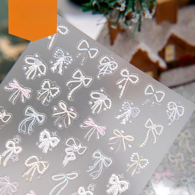 Pegatinas 3D en relieve con lazo blanco y nudo de mariposa amor - imagen 4