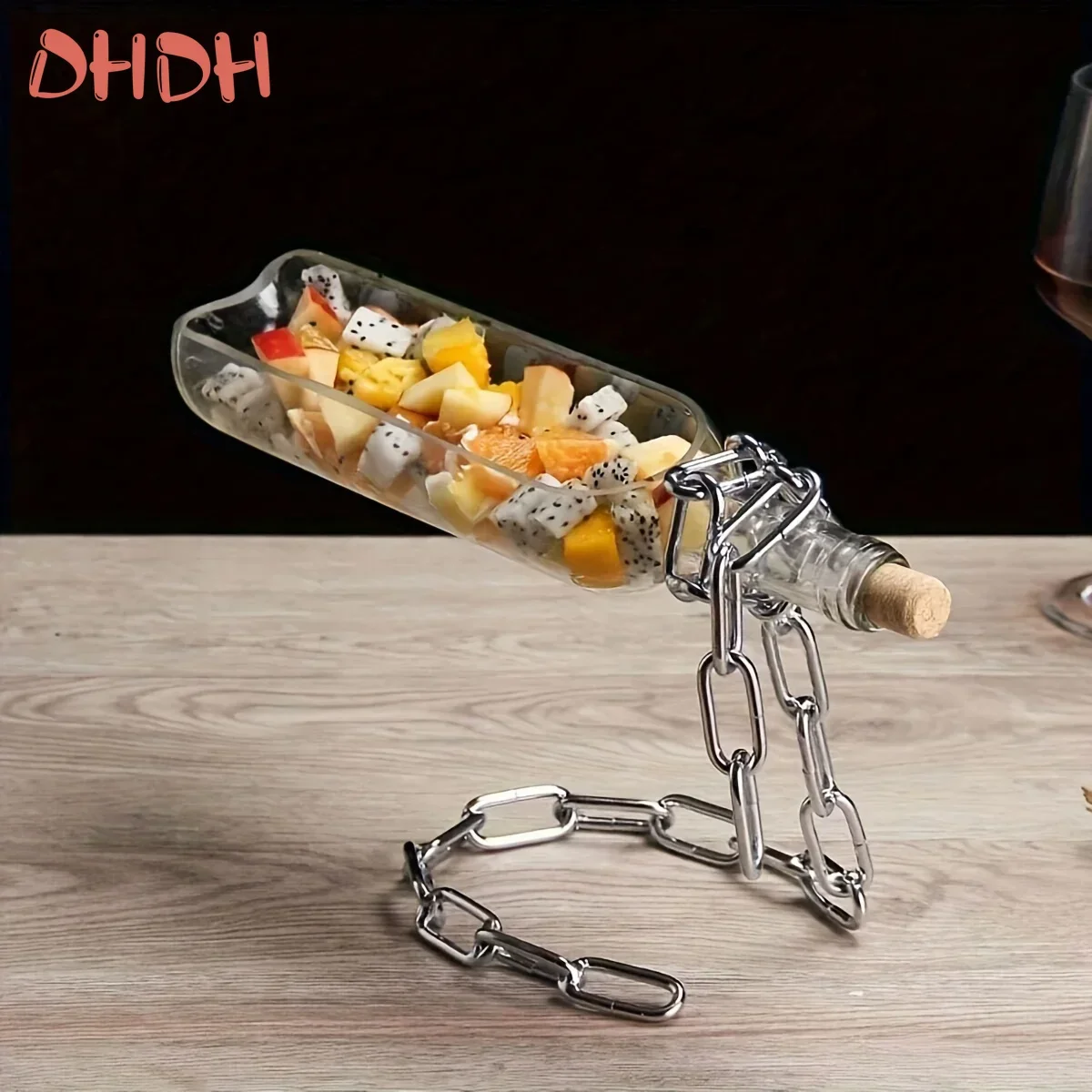 Soporte para botellas de vino con cadena de hierro y estante - imagen 3