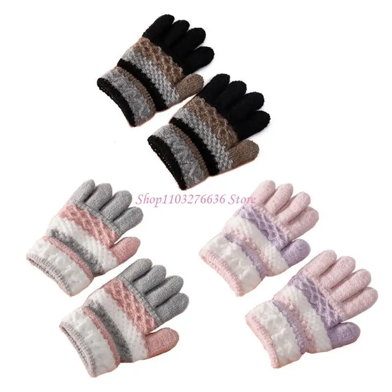 Guantes de invierno para niños tejidos a rayas, térmicos y cálidos