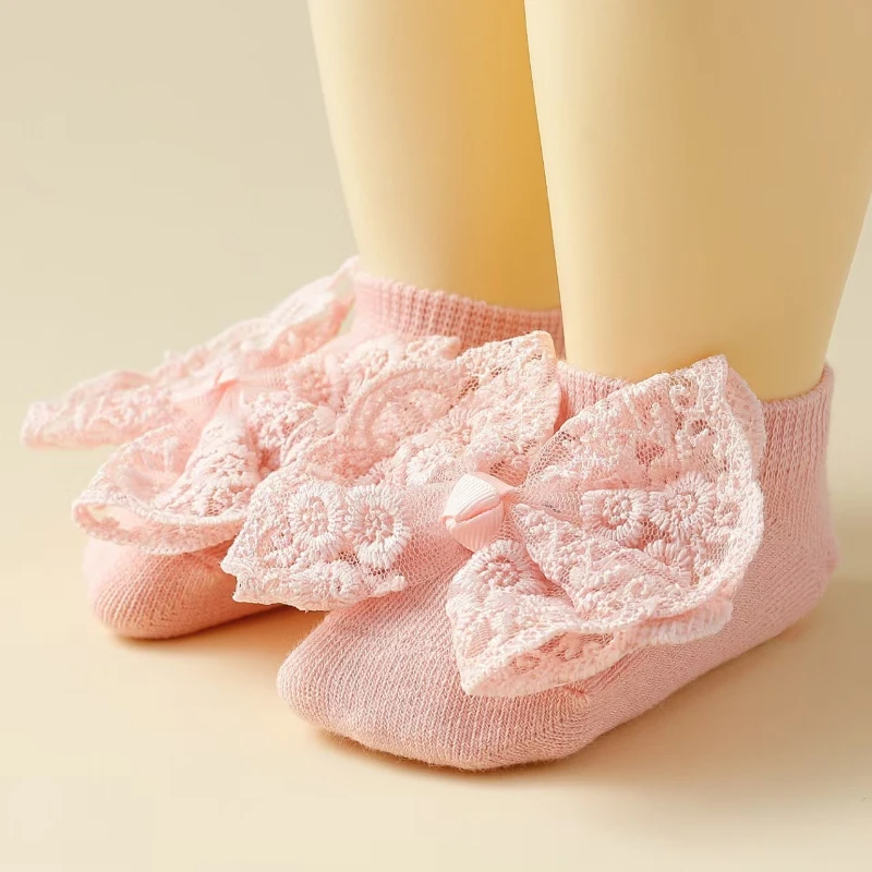 Calcetines antideslizantes de princesa con lazo encaje recién nacida - imagen 2