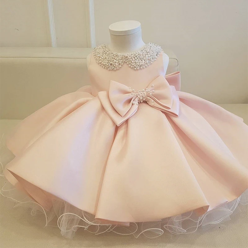 Vestido satén blanco niña estilo princesa con lazo - imagen 5