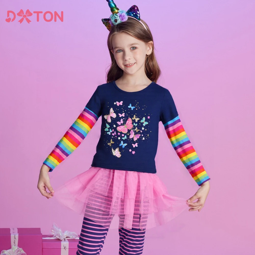 DXTON camisetas de mariposas para niñas, manga arcoíris