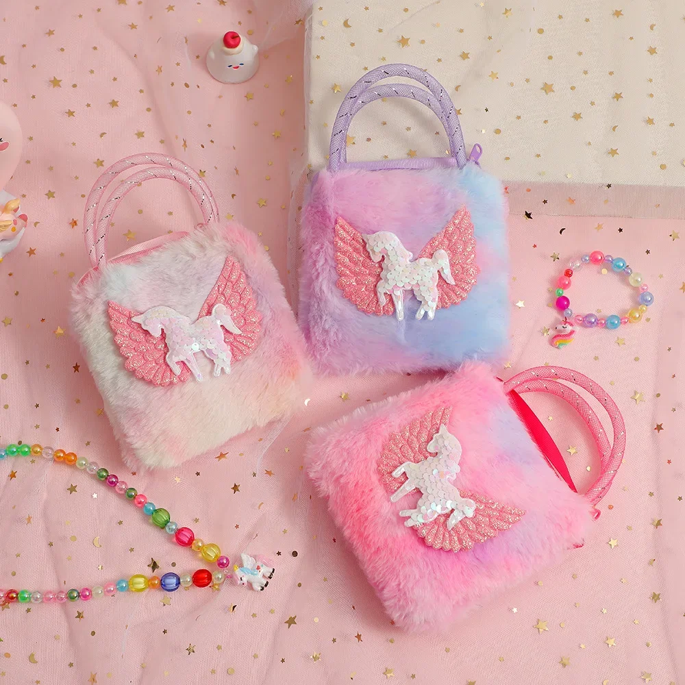 Bolso unicornio de peluche para niñas con degradado brillante - imagen 4