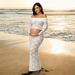 Conjunto de maternidad de encaje con vestido hombros descubiertos