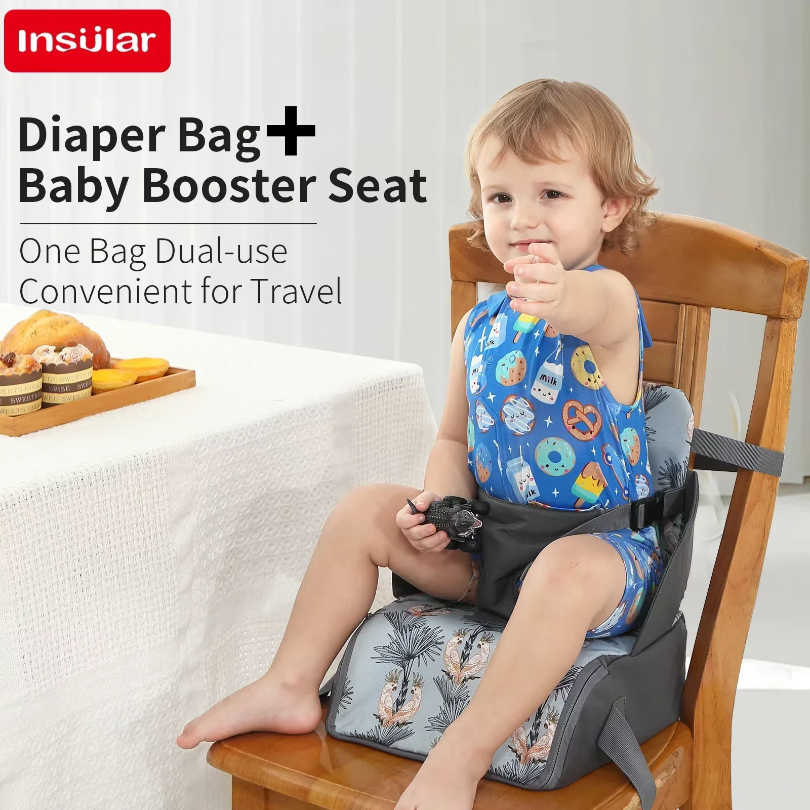 Asiento elevador portátil para niños pequeños con correas lavables - imagen 2