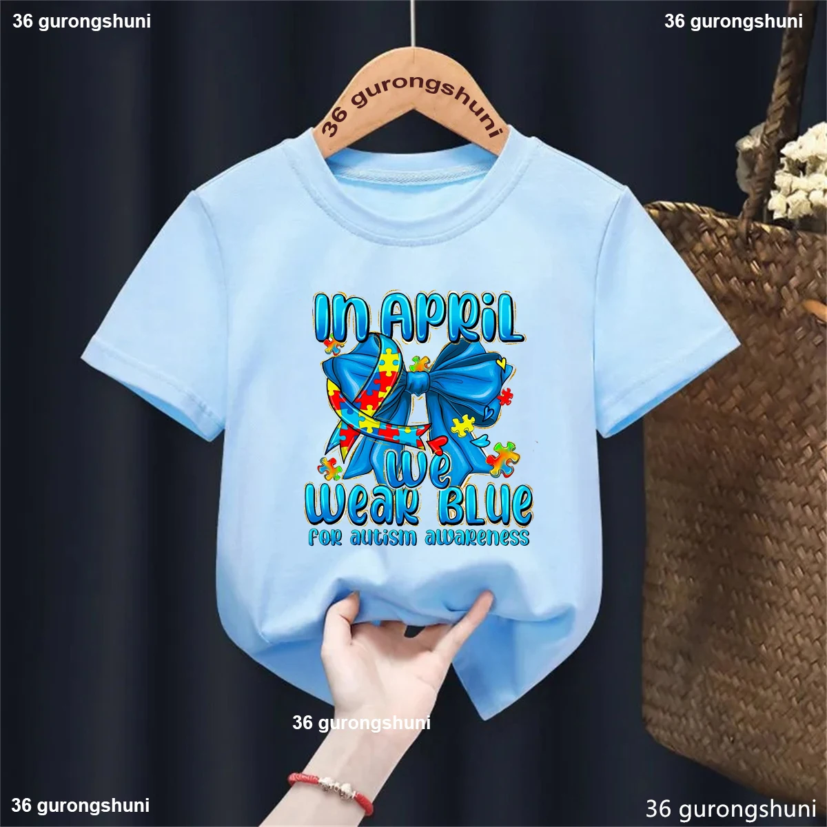 Camiseta azul manga corta concienciación autismo primavera verano - imagen 3