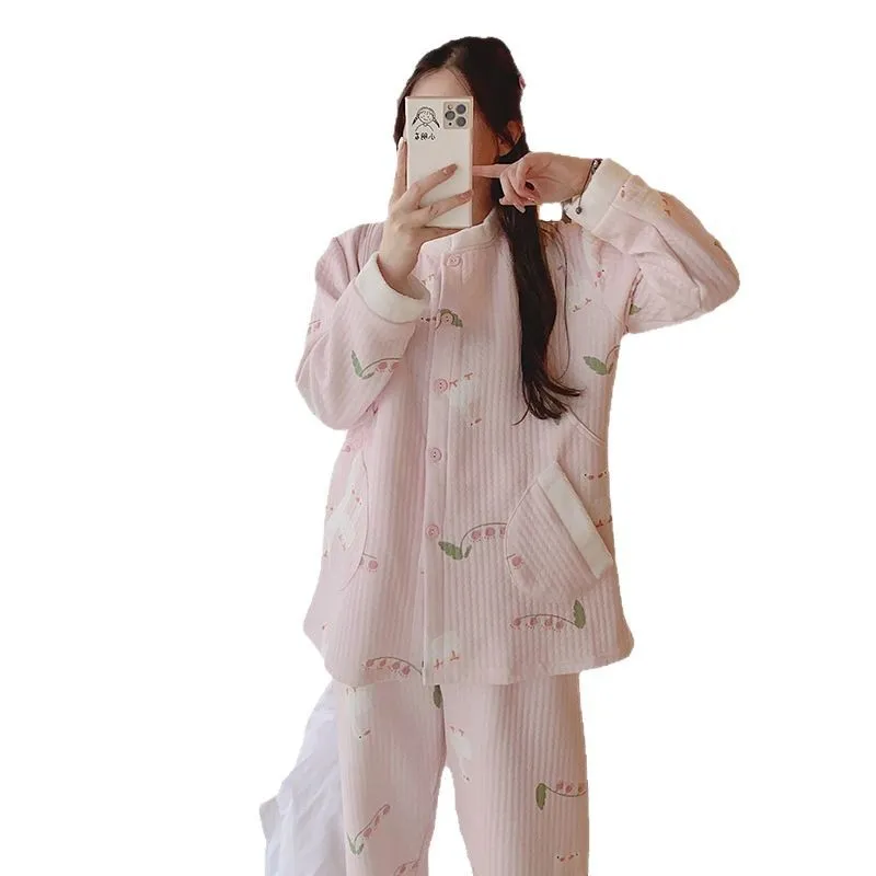 Pijama de lactancia acolchado cálido en algodón para invierno - imagen 4
