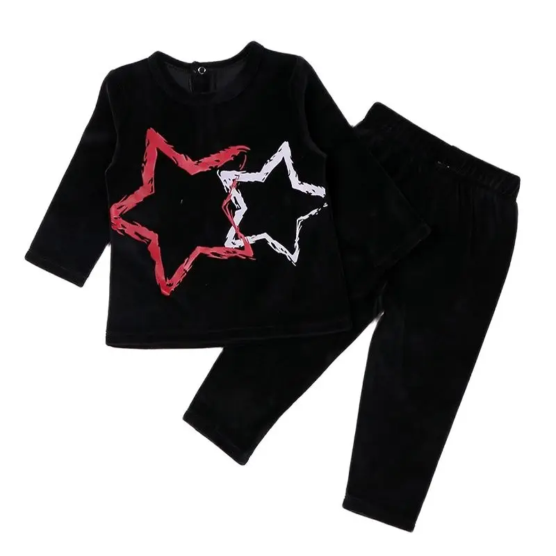 Conjunto bebé: manga larga y pantalón negro de terciopelo con estrella