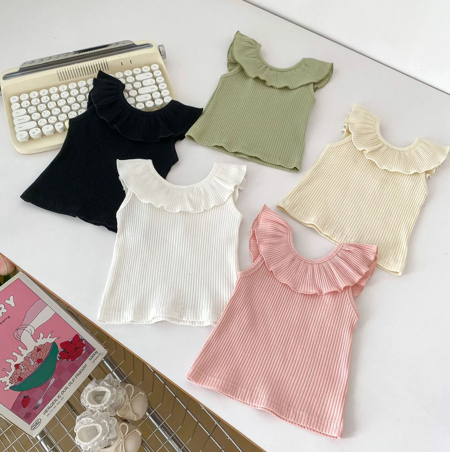 Camiseta de rayas con volantes para niña – Camiseta básica verano