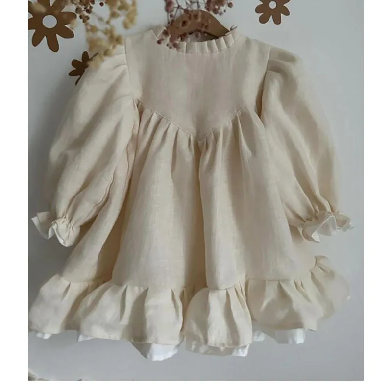 Vestido de lino con manga globo para niña – estilo primaveral - imagen 3