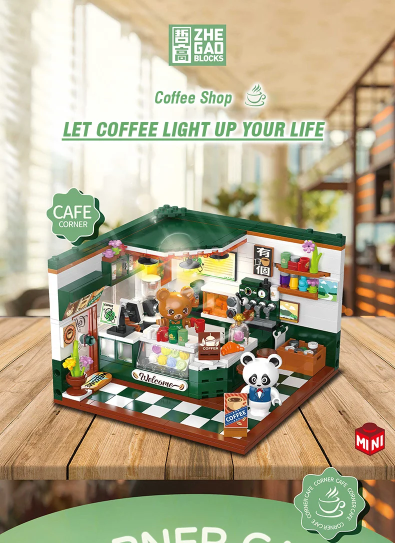 Fachada de la cafetería con ventana y letrero
