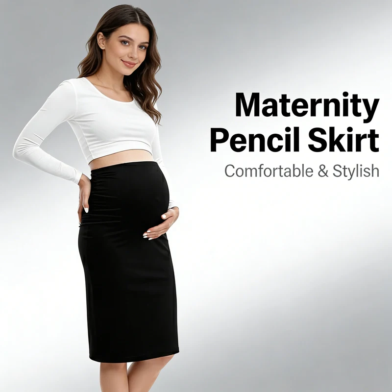 Falda de maternidad talla grande lápiz cintura alta ajustada - imagen 5