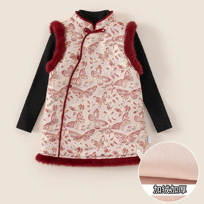 Vestido de invierno para niña sin mangas con bordado mariposa roja - imagen 5