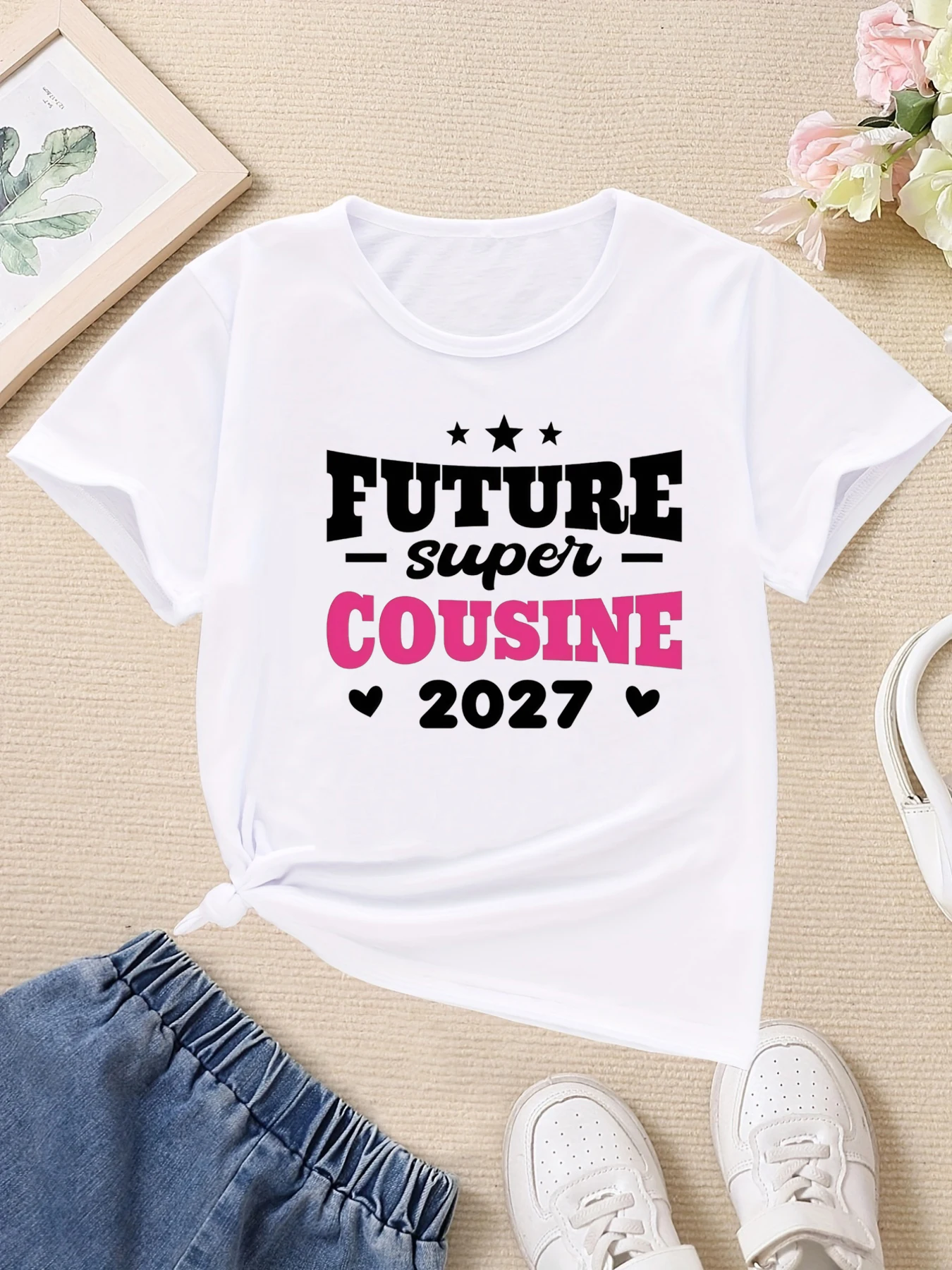 Camiseta estampada Future Super Cousin para niña, manga corta verano - imagen 2