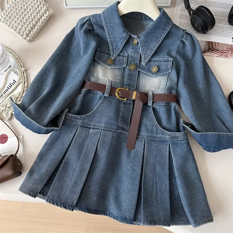 Falda vaquera con cinturón para niña – estilo otoño elegante